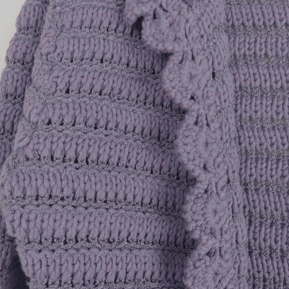 Cardigan Sweater Women's XL Lavender Purple One Button Chunky Knit Grandmacore - Picture 15 of 15